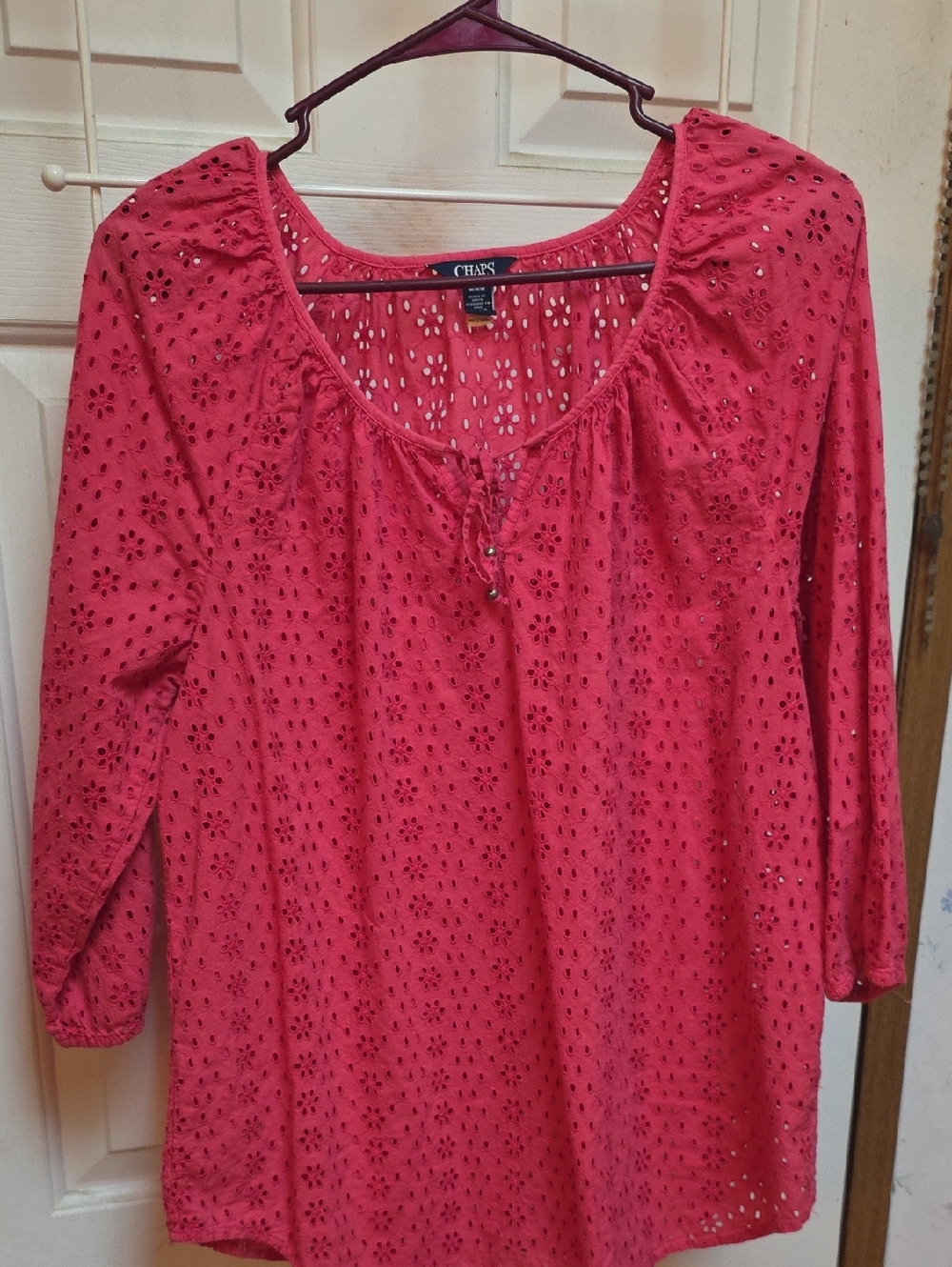 Chaps Eyelet Peasant Top - Pink
